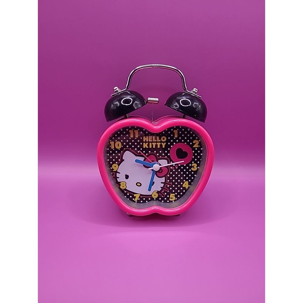 Hello Kitty Pink Miniature Twin Bell Alarm Clock Apple Sanrio‎ 2014 Tested/Works